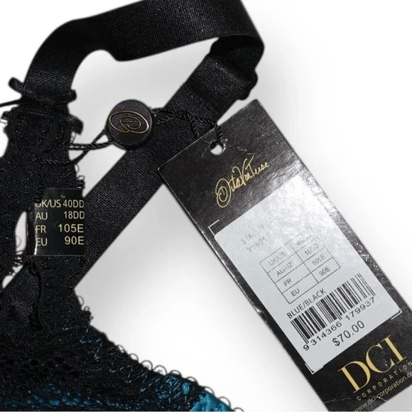 Dita Von Teese Starlift Full Figure Bra size 40DD teal with black lace - Picture 3 of 6